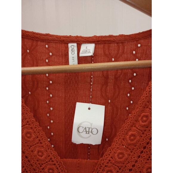 NWT CATO orange, eyelet long sleeve blouse. Size large - Picture 3 of 6